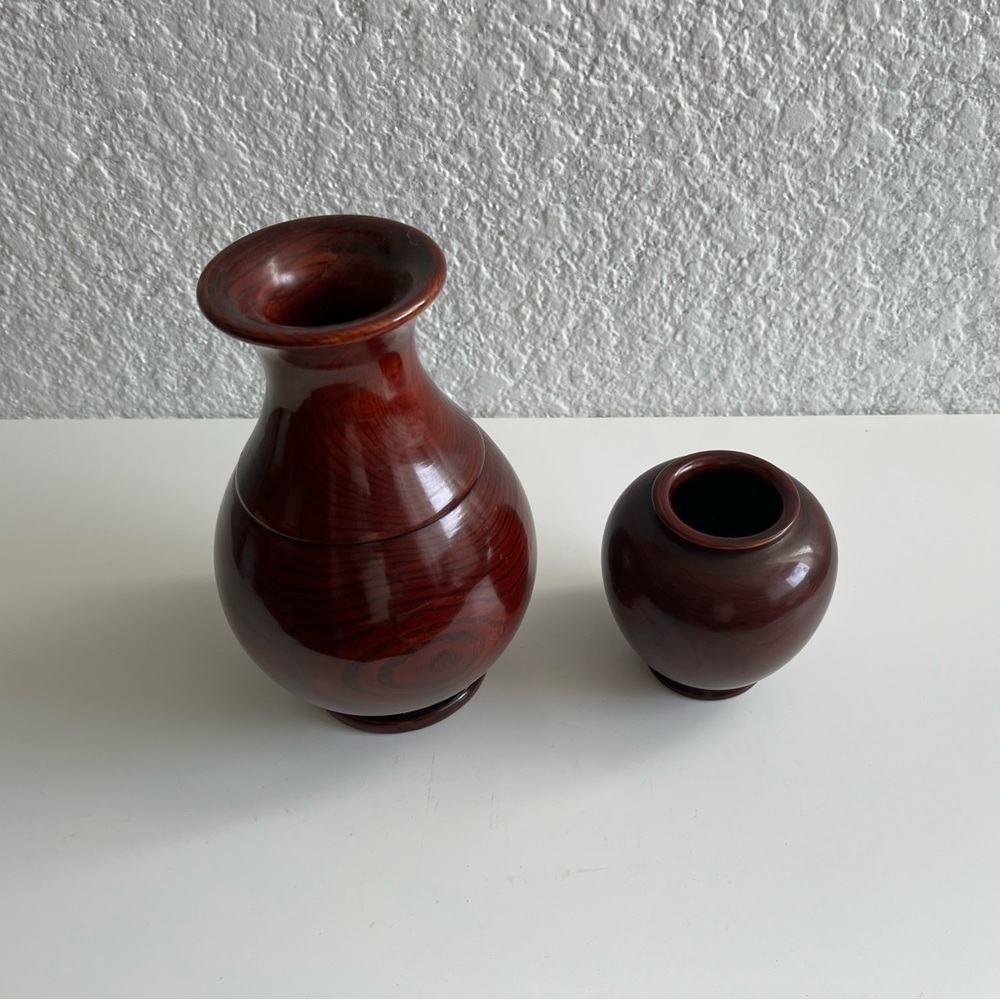 beautiful Rosewood Lacquered Wood Vase Set of 2 Made in Korea Rose Wood